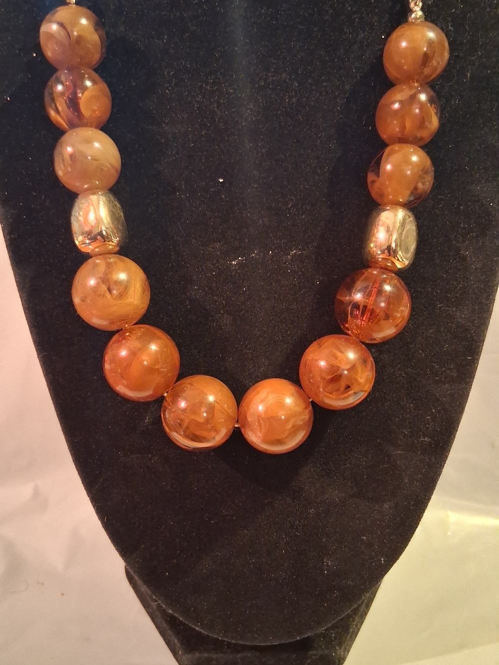 Elegant Brown Glass Bead Necklace with Gold Accents